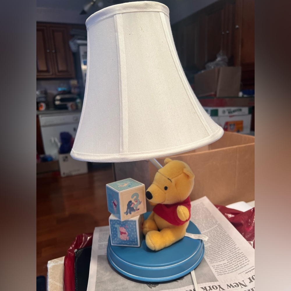 Classic Winnie The Pooh Bear Table Lamp with White Shade